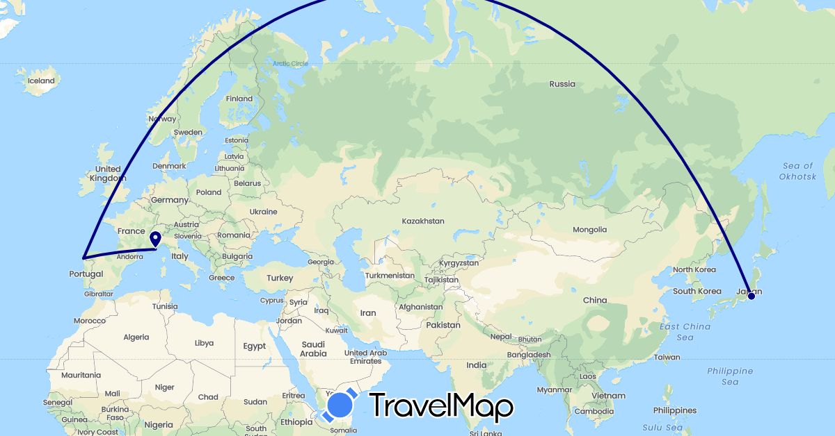 TravelMap itinerary: driving in Spain, France, Japan, Norway (Asia, Europe)